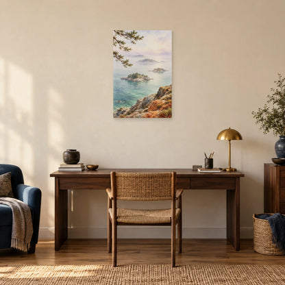 Affiche Aquarelle Archipel de brumes dans un bureau - Art Virtuoso