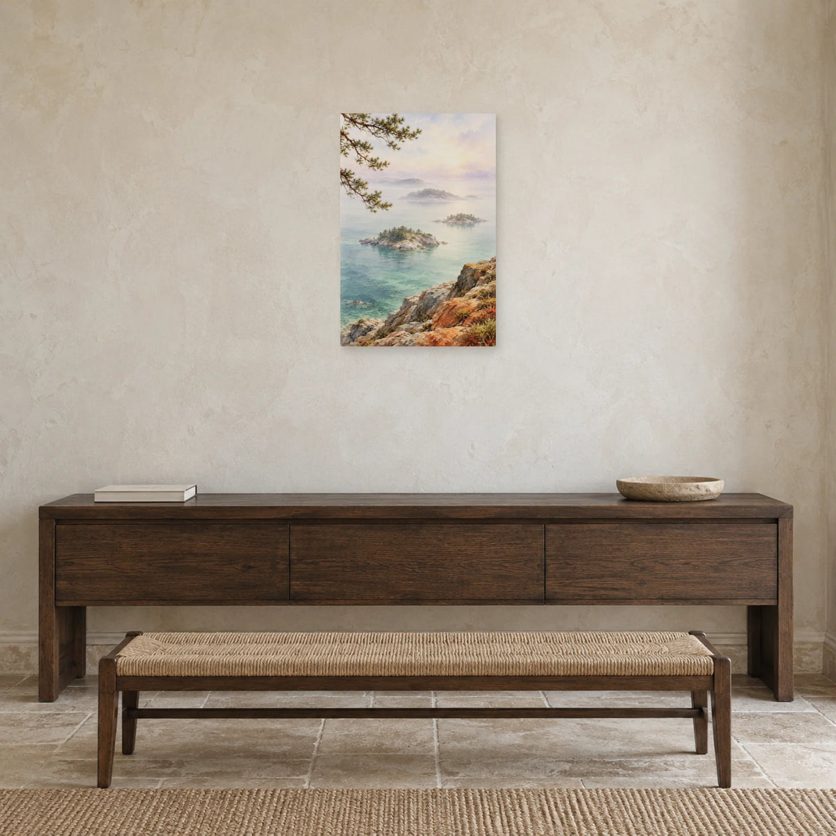 Affiche Aquarelle Archipel de brumes dans une entrée ou un couloir - Art Virtuoso