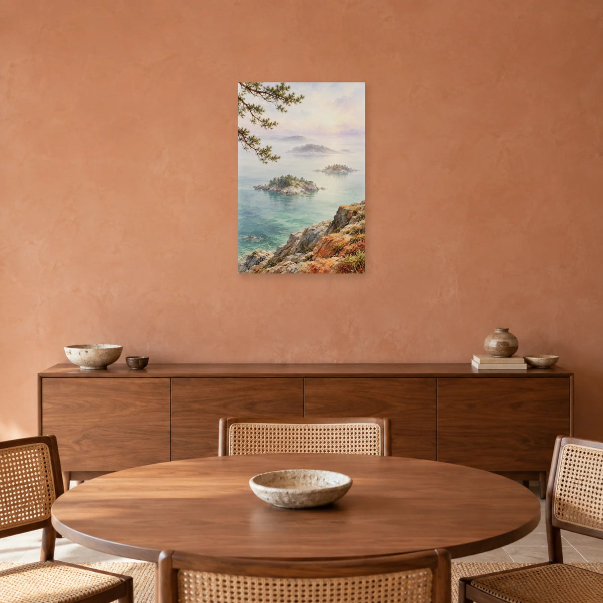 Affiche Aquarelle Archipel de brumes dans une salle à manger - Art Virtuoso