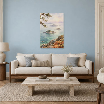 Affiche Aquarelle Archipel de brumes dans un salon - Art Virtuoso