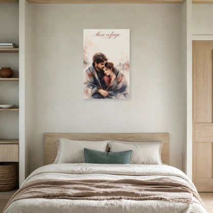 Affiche Mon refuge - Couple aquarelle dans une chambre - Art Virtuoso