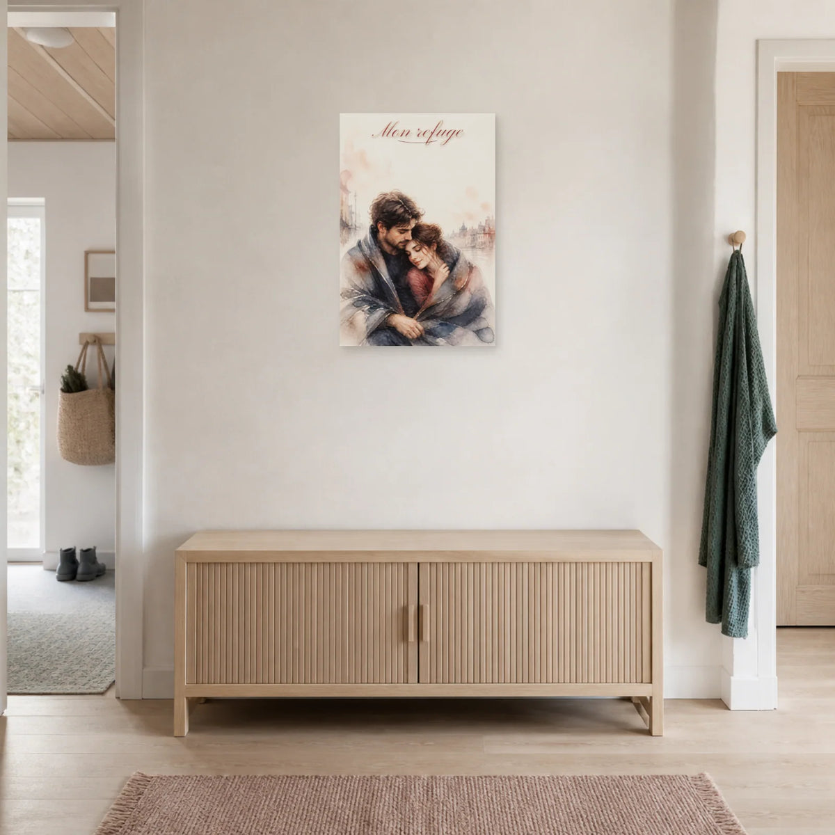 Affiche Mon refuge - Couple aquarelle dans une entrée ou un couloir - Art Virtuoso