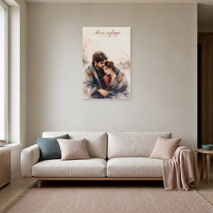 Affiche Mon refuge - Couple aquarelle dans un salon - Art Virtuoso