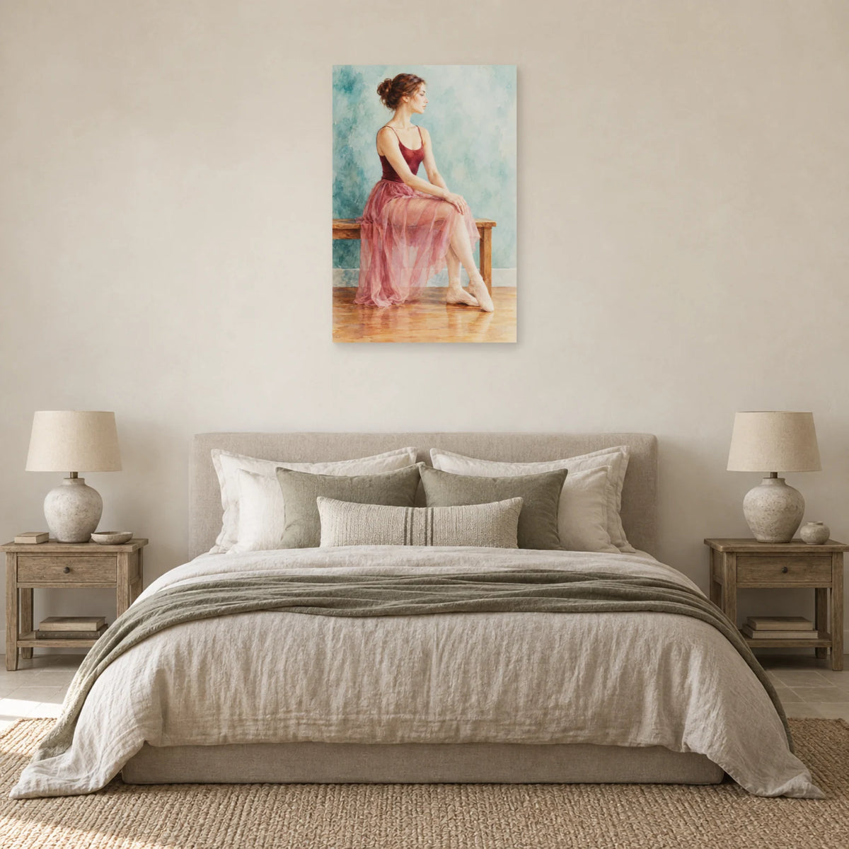 Affiche Aquarelle Danseuse au repos dans une chambre - Art Virtuoso