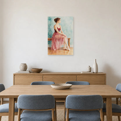 Affiche Aquarelle Danseuse au repos dans une salle à manger - Art Virtuoso