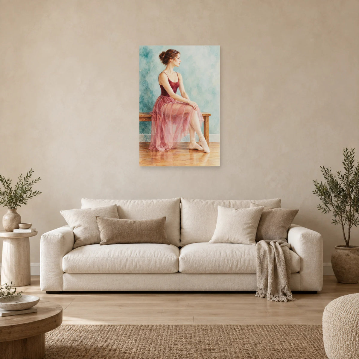 Affiche Aquarelle Danseuse au repos dans un salon - Art Virtuoso