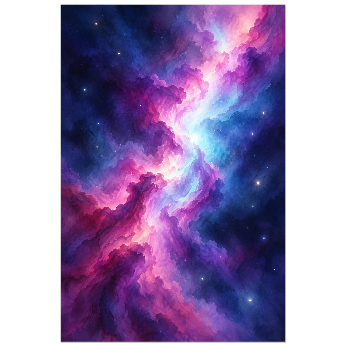 Affiche Aquarelle Galaxie en lavis violet, illustration à effet aquarelle / lavis numérique verticale, format 60 × 90 cm