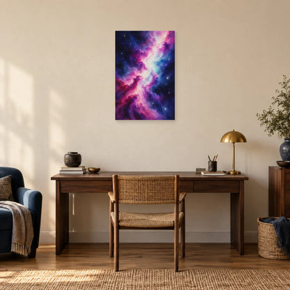 Affiche Aquarelle Galaxie en lavis violet dans un bureau - Art Virtuoso