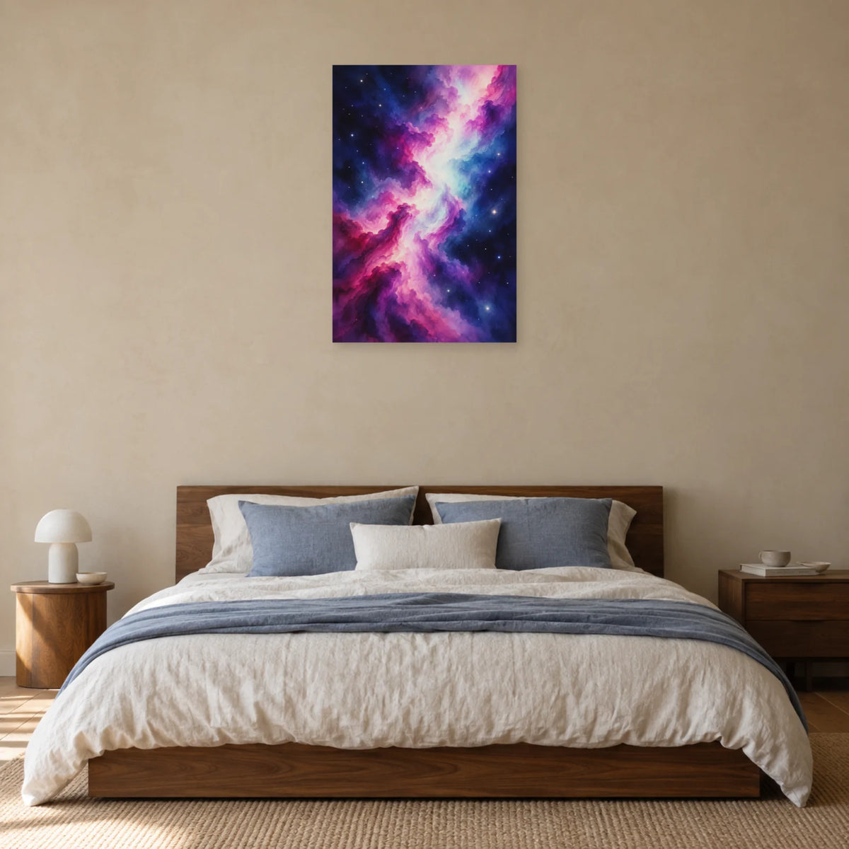 Affiche Aquarelle Galaxie en lavis violet dans une chambre - Art Virtuoso