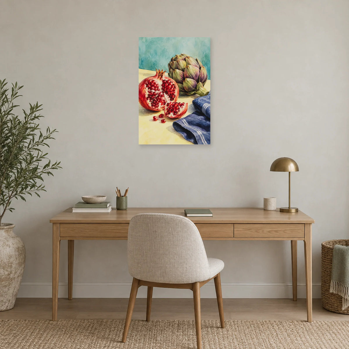 Affiche Aquarelle Grenade et artichaut dans un bureau - Art Virtuoso