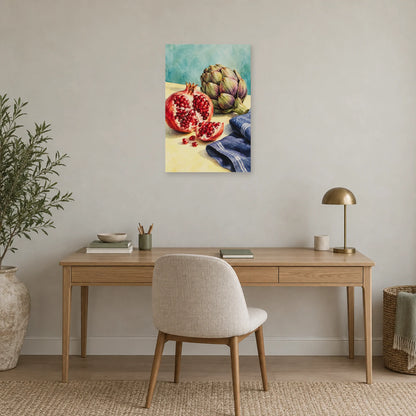 Affiche Aquarelle Grenade et artichaut dans un bureau - Art Virtuoso