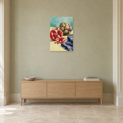 Affiche Aquarelle Grenade et artichaut dans une entrée ou un couloir - Art Virtuoso