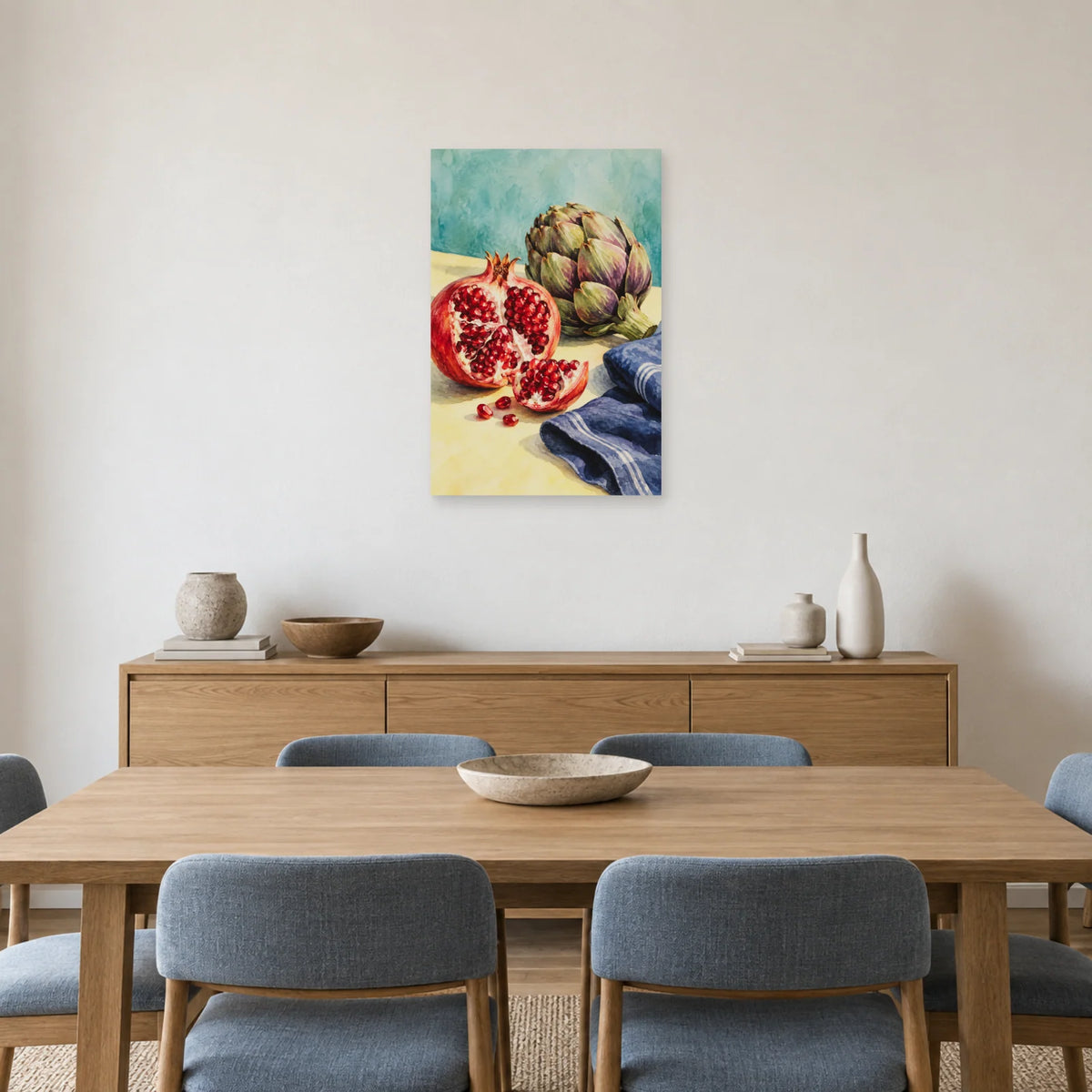 Affiche Aquarelle Grenade et artichaut dans une salle à manger - Art Virtuoso