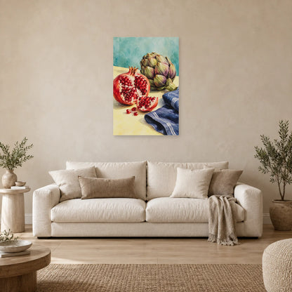 Affiche Aquarelle Grenade et artichaut dans un salon - Art Virtuoso