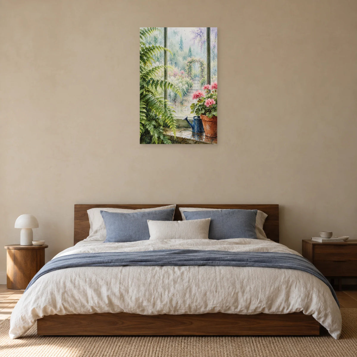 Affiche Aquarelle Jardin sous la pluie dans une chambre - Art Virtuoso