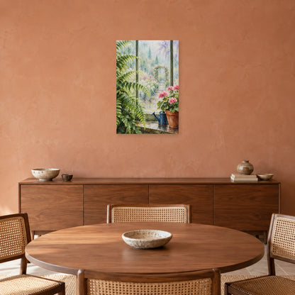 Affiche Aquarelle Jardin sous la pluie dans une salle à manger - Art Virtuoso