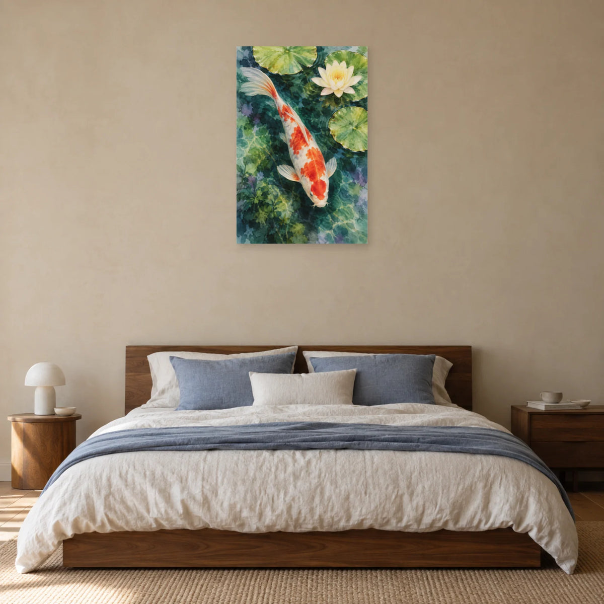 Affiche Aquarelle Koï sous les nymphéas dans une chambre - Art Virtuoso