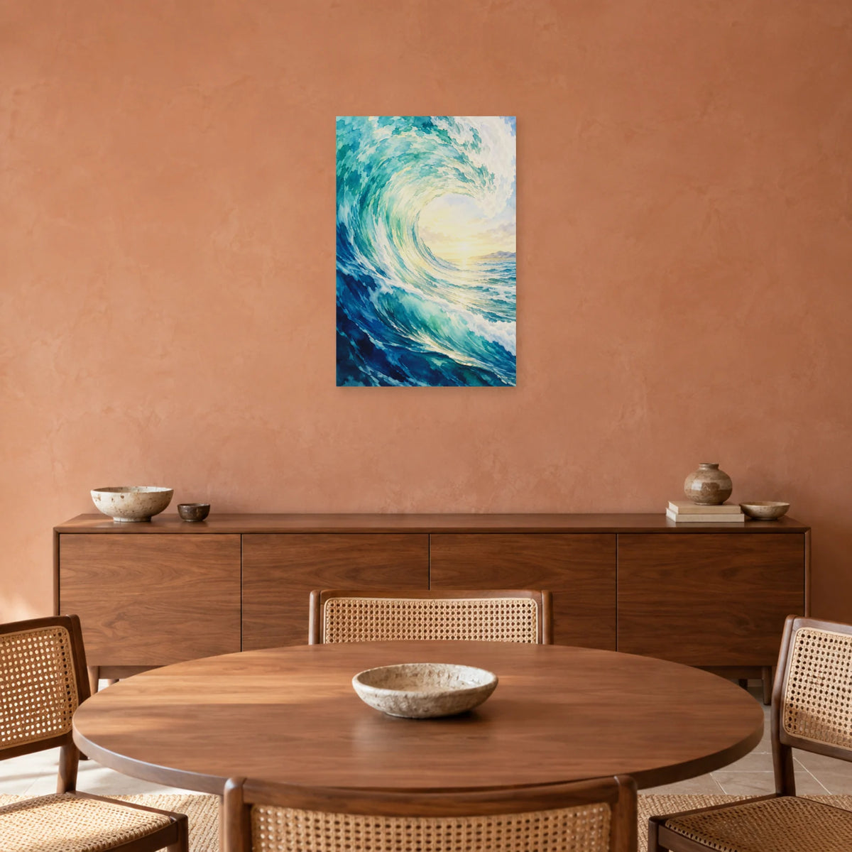 Affiche Aquarelle Vague lumière intérieure dans une salle à manger - Art Virtuoso