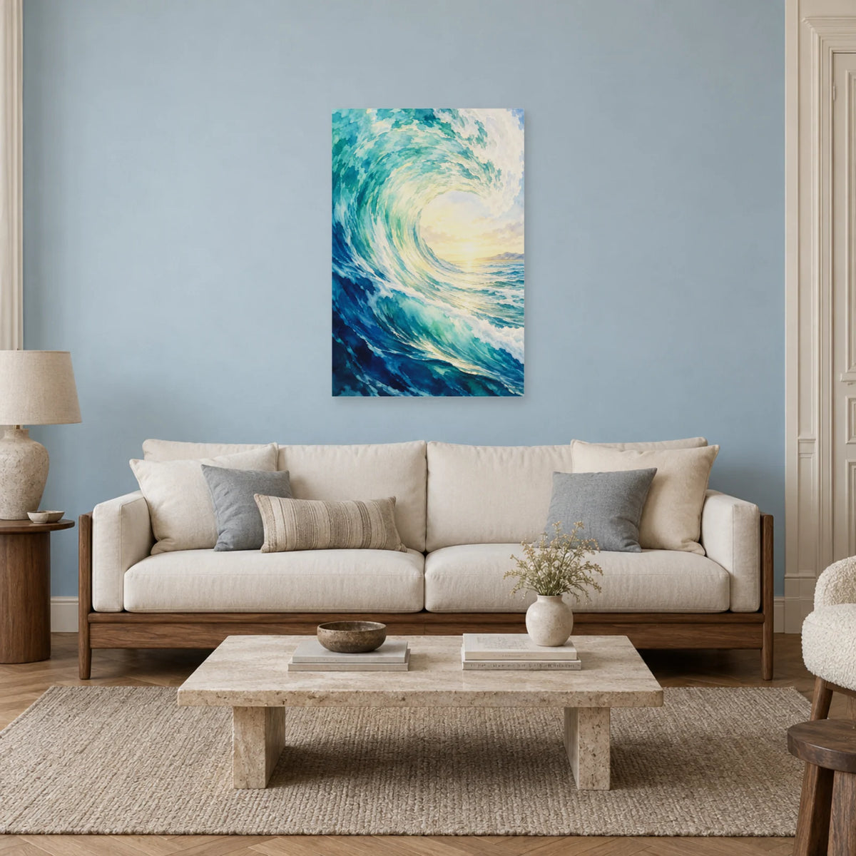 Affiche Aquarelle Vague lumière intérieure dans un salon - Art Virtuoso