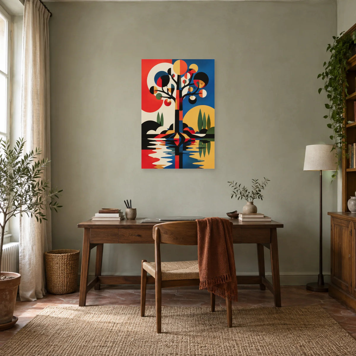 Affiche Arbre abstrait – Rythme Bauhaus dans un bureau - Art Virtuoso