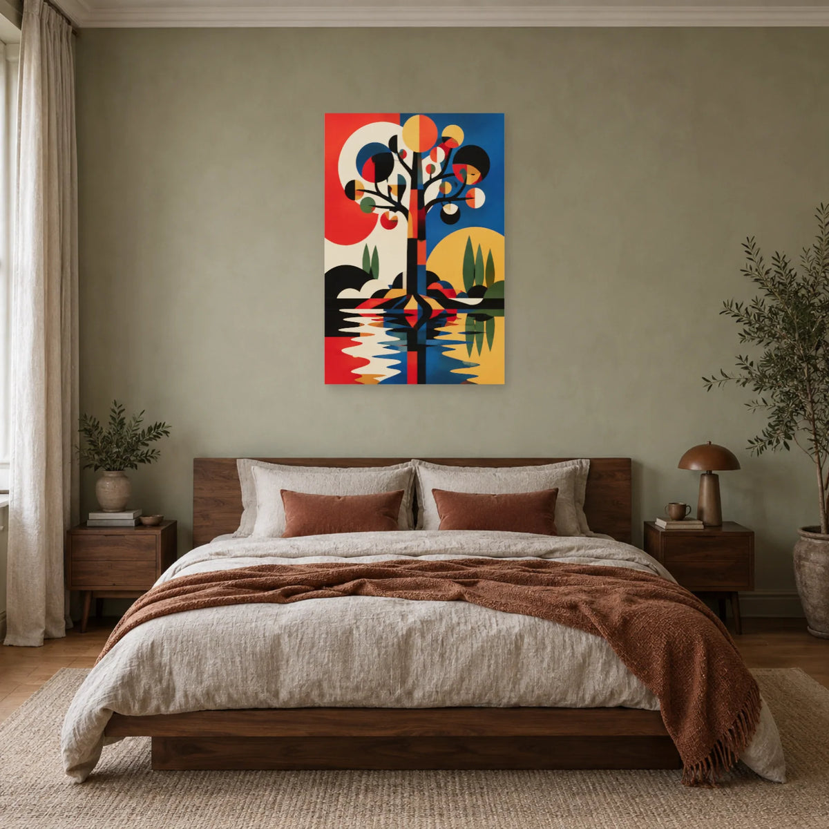 Affiche Arbre abstrait – Rythme Bauhaus dans une chambre - Art Virtuoso