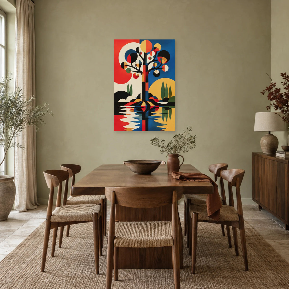 Affiche Arbre abstrait – Rythme Bauhaus dans une salle à manger - Art Virtuoso