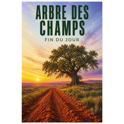 Affiche Arbre des champs - Fin du jour, illustration paysagère réaliste verticale, format 40 × 60 cm