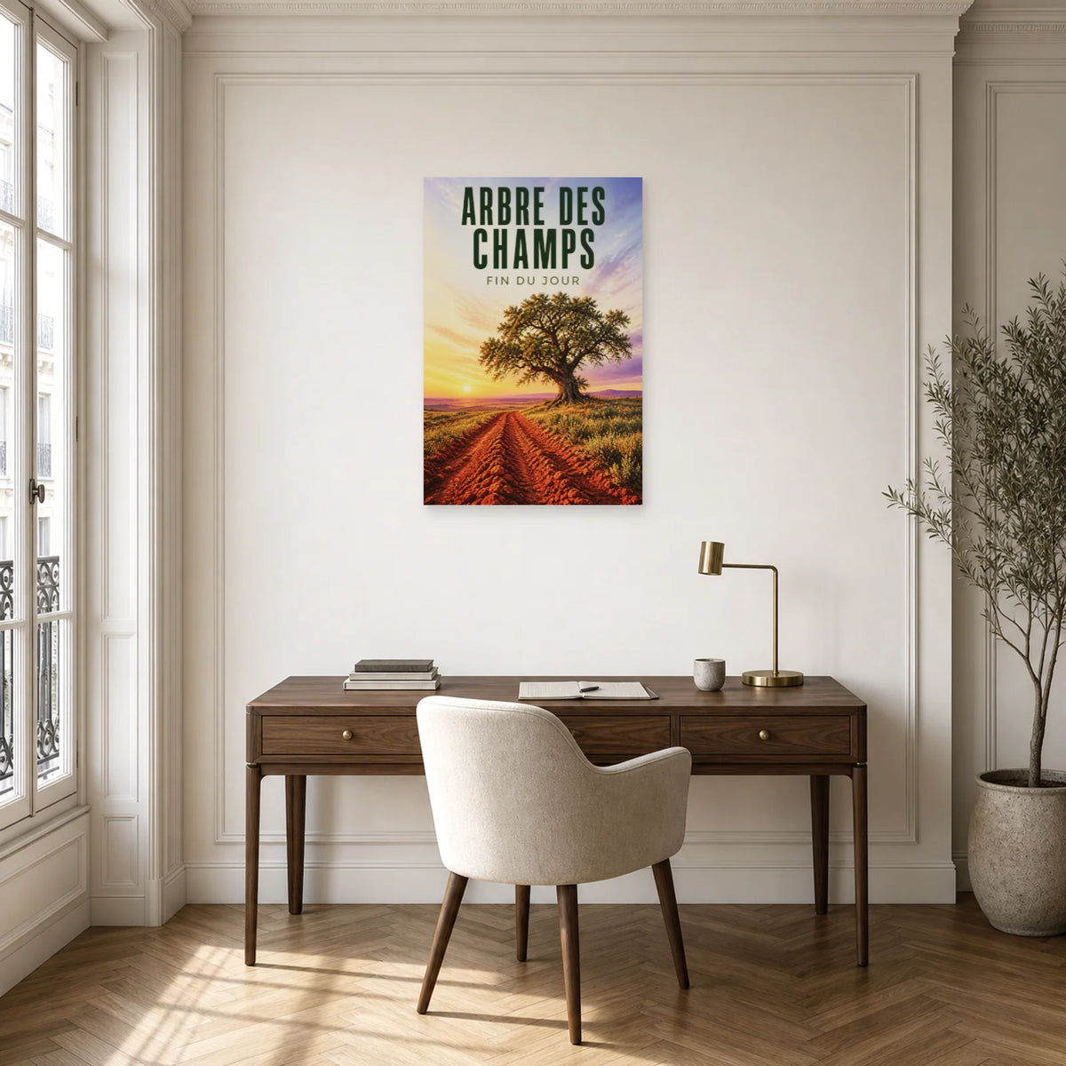 Affiche Arbre des champs - Fin du jour dans un bureau - Art Virtuoso