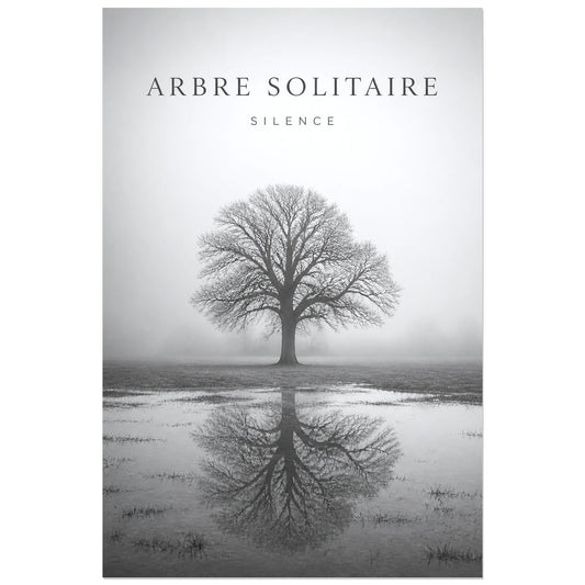 Affiche Arbre Solitaire – Silence, photographie minimaliste de paysage verticale, format 30 × 45 cm