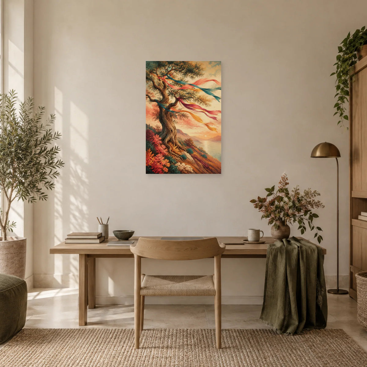 Affiche Arbre aux souhaits – Rubans du vent dans un bureau - Art Virtuoso
