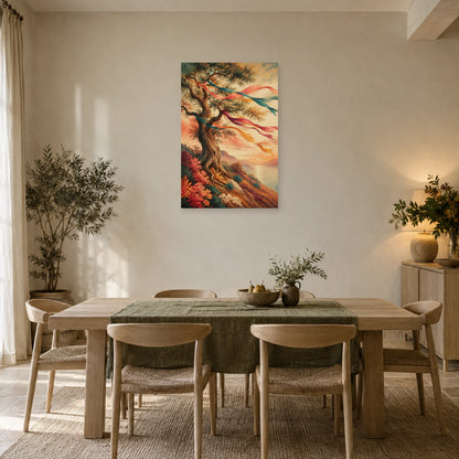 Affiche Arbre aux souhaits – Rubans du vent dans une salle à manger - Art Virtuoso