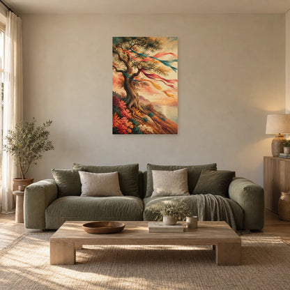 Affiche Arbre aux souhaits – Rubans du vent dans un salon - Art Virtuoso