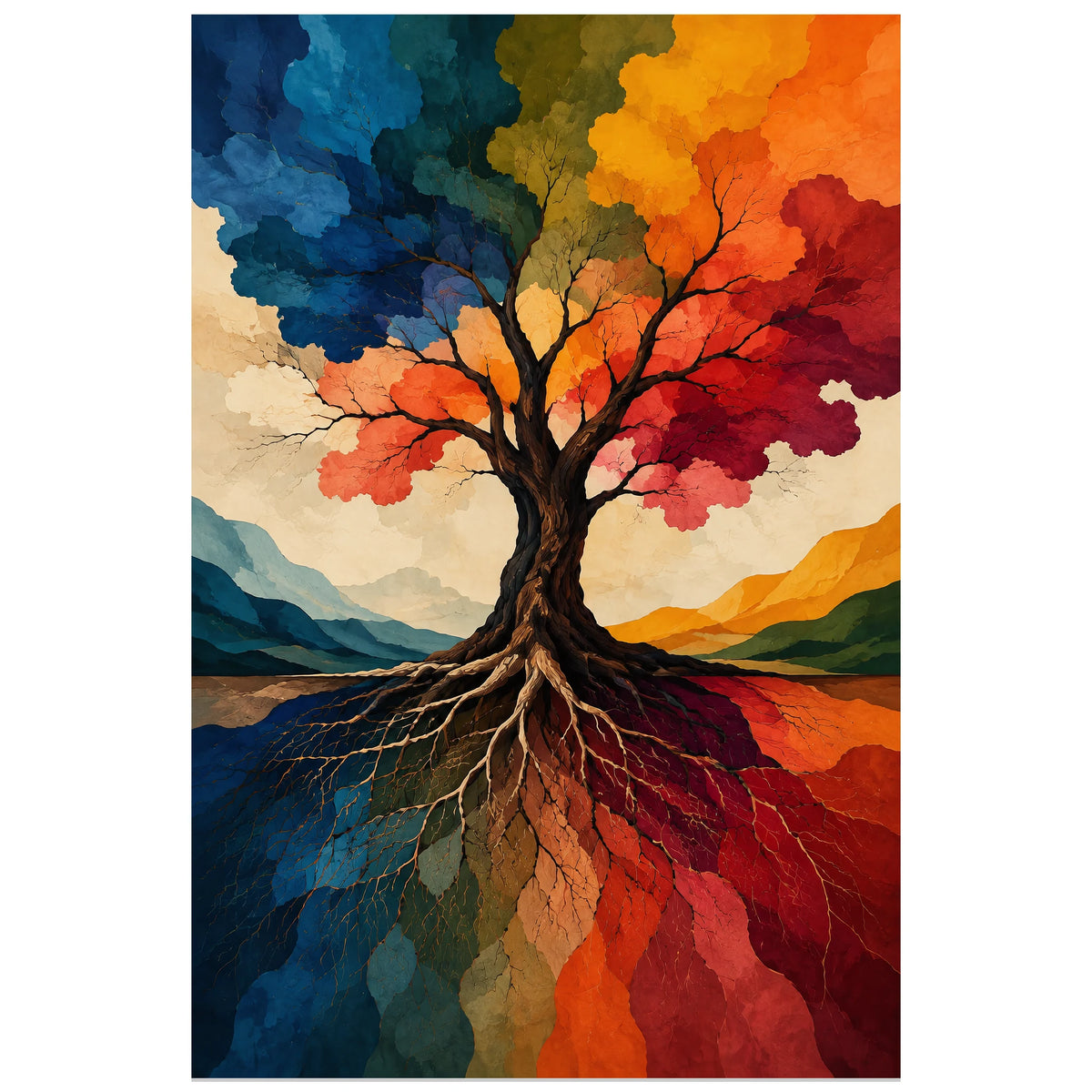 Affiche Arbre de vie – Canopée abstraite, peinture abstraite / illustration contemporaine verticale, format 40 × 60 cm