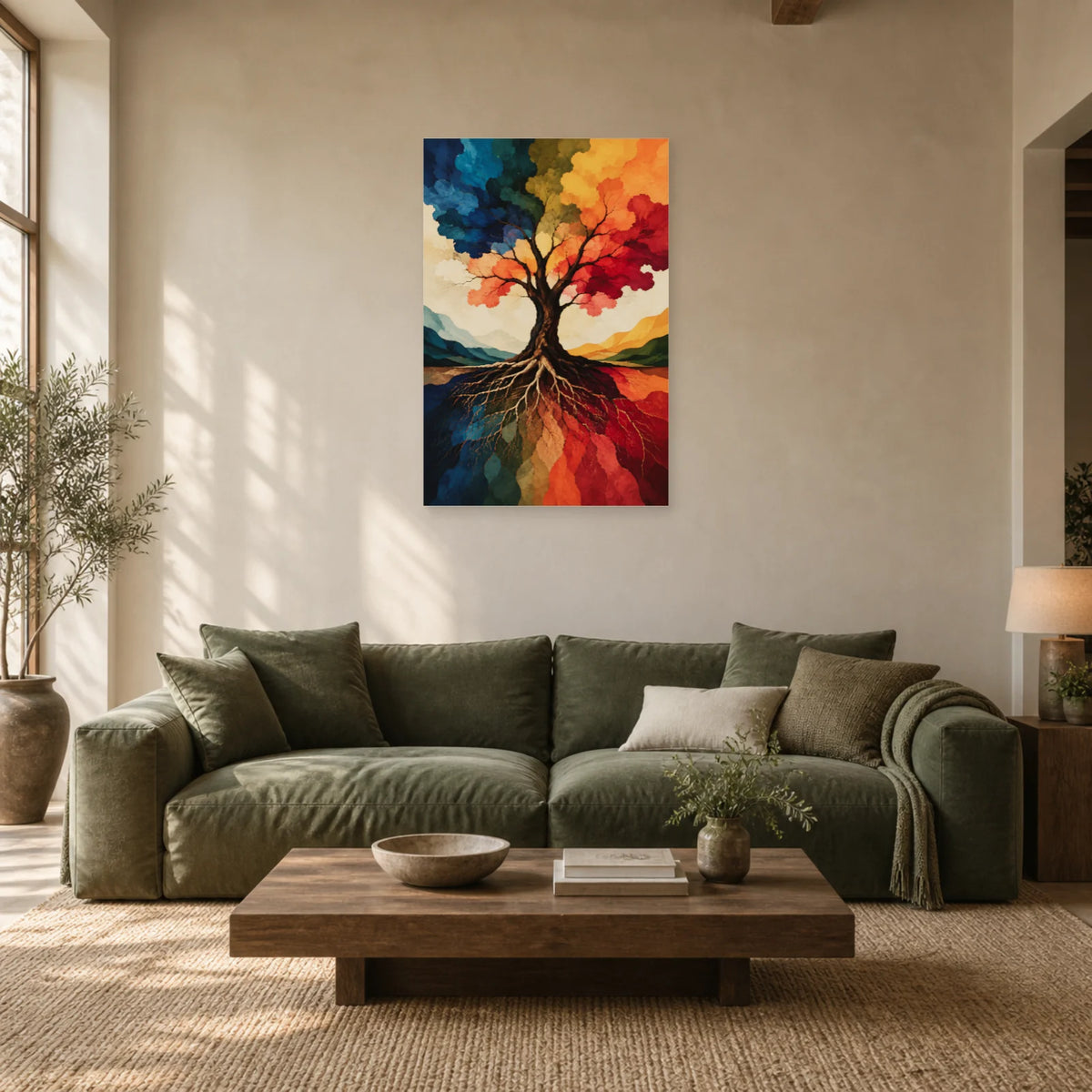Affiche Arbre de vie – Canopée abstraite dans un salon - Art Virtuoso