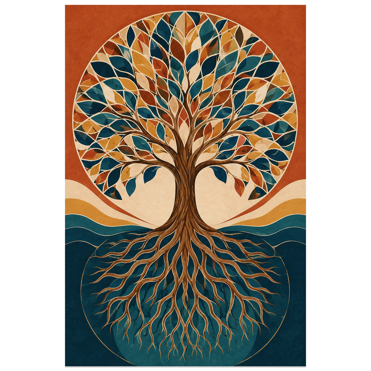 Affiche Arbre de vie – Géométrie terracotta, illustration géométrique / modernisme verticale, format 30 × 45 cm