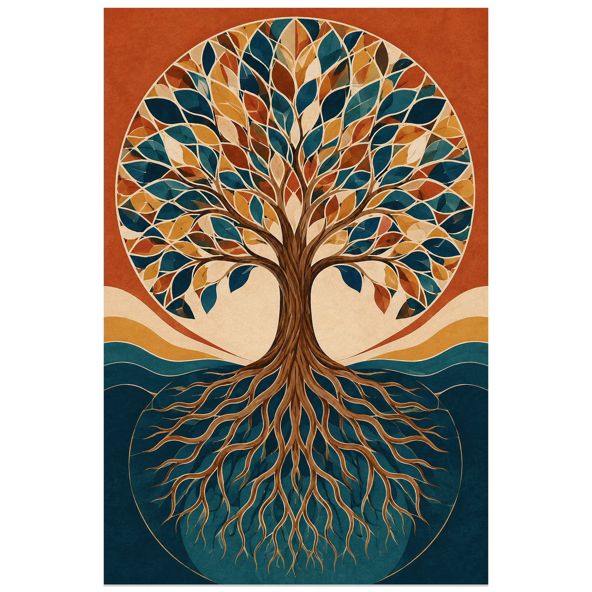 Affiche Arbre de vie – Géométrie terracotta, illustration géométrique / modernisme verticale, format 40 × 60 cm