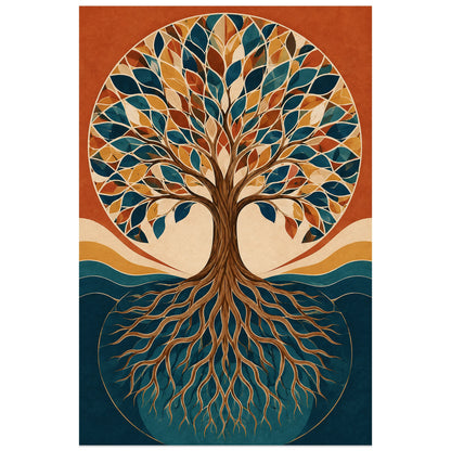 Affiche Arbre de vie – Géométrie terracotta, illustration géométrique / modernisme verticale, format 40 × 60 cm