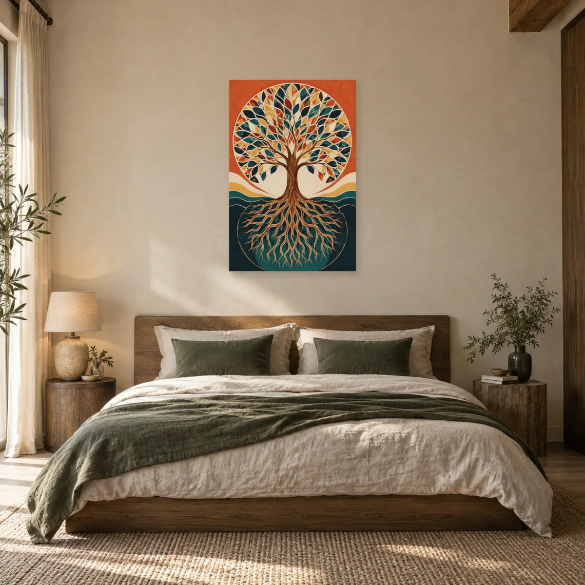 Affiche Arbre de vie – Géométrie terracotta dans une chambre - Art Virtuoso