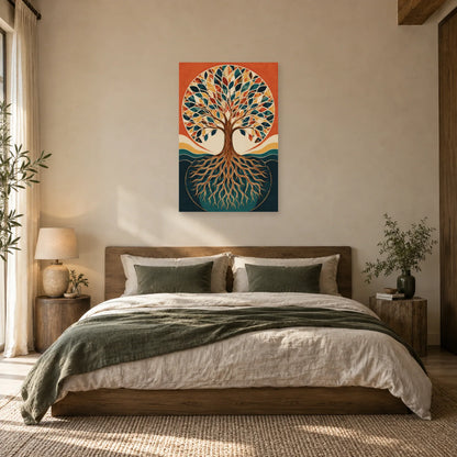 Affiche Arbre de vie – Géométrie terracotta dans une chambre - Art Virtuoso