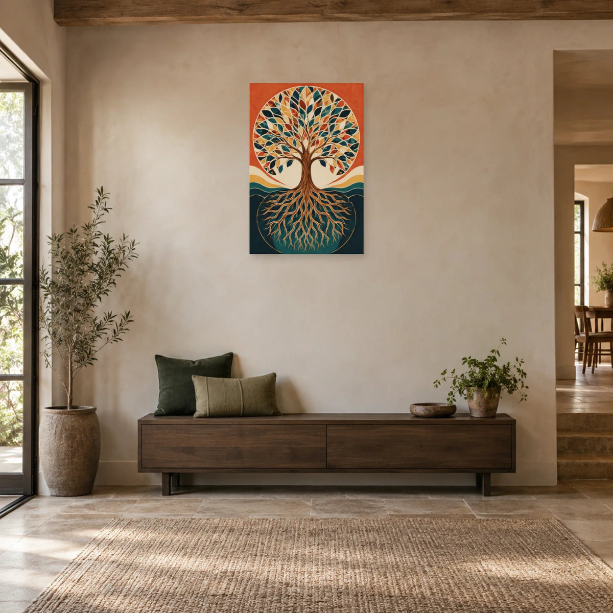 Affiche Arbre de vie – Géométrie terracotta dans une entrée ou un couloir - Art Virtuoso