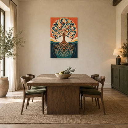 Affiche Arbre de vie – Géométrie terracotta dans une salle à manger - Art Virtuoso