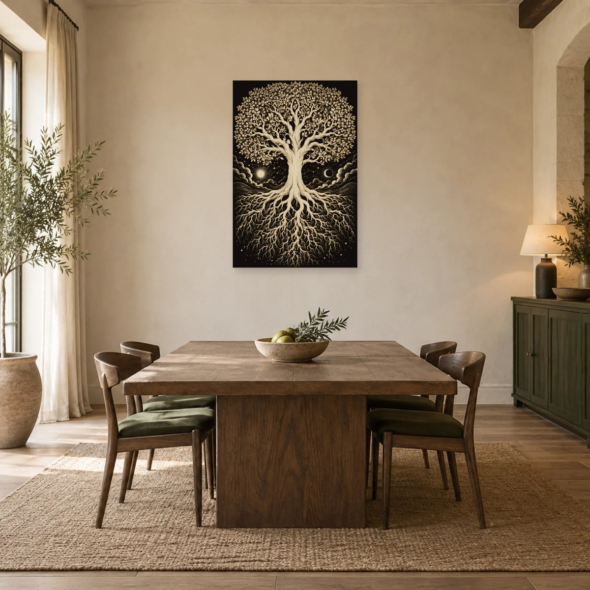 Affiche Arbre de vie – Racines d'ivoire dans une salle à manger - Art Virtuoso