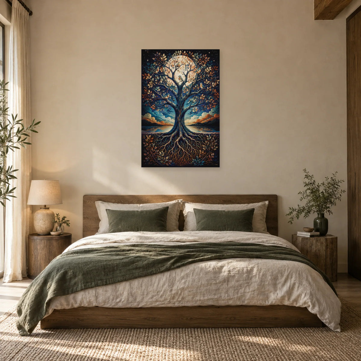 Affiche Arbre de vie – Oiseaux nocturnes dans une chambre - Art Virtuoso