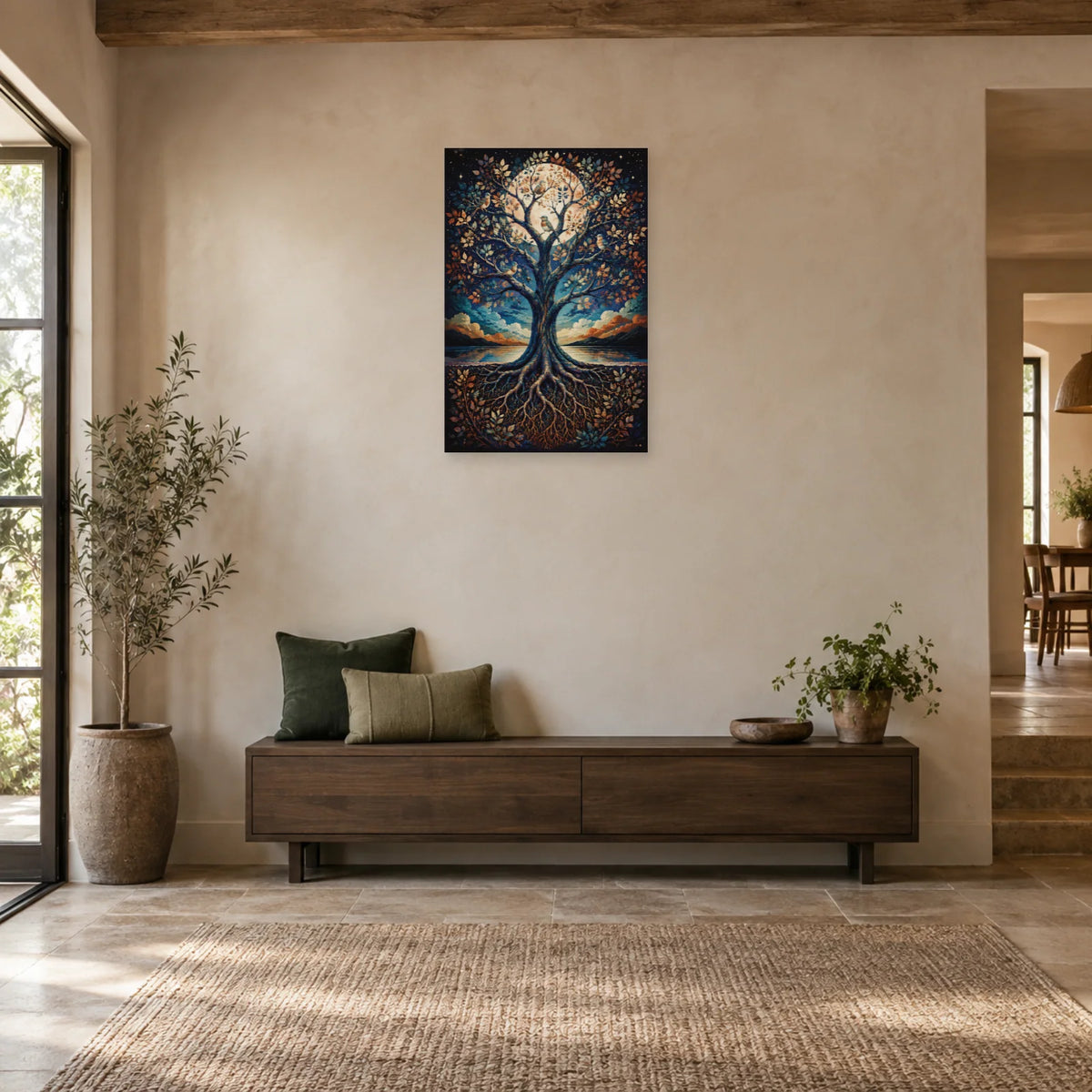 Affiche Arbre de vie – Oiseaux nocturnes dans une entrée ou un couloir - Art Virtuoso