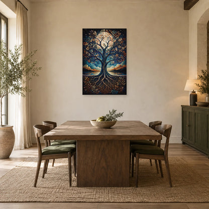 Affiche Arbre de vie – Oiseaux nocturnes dans une salle à manger - Art Virtuoso