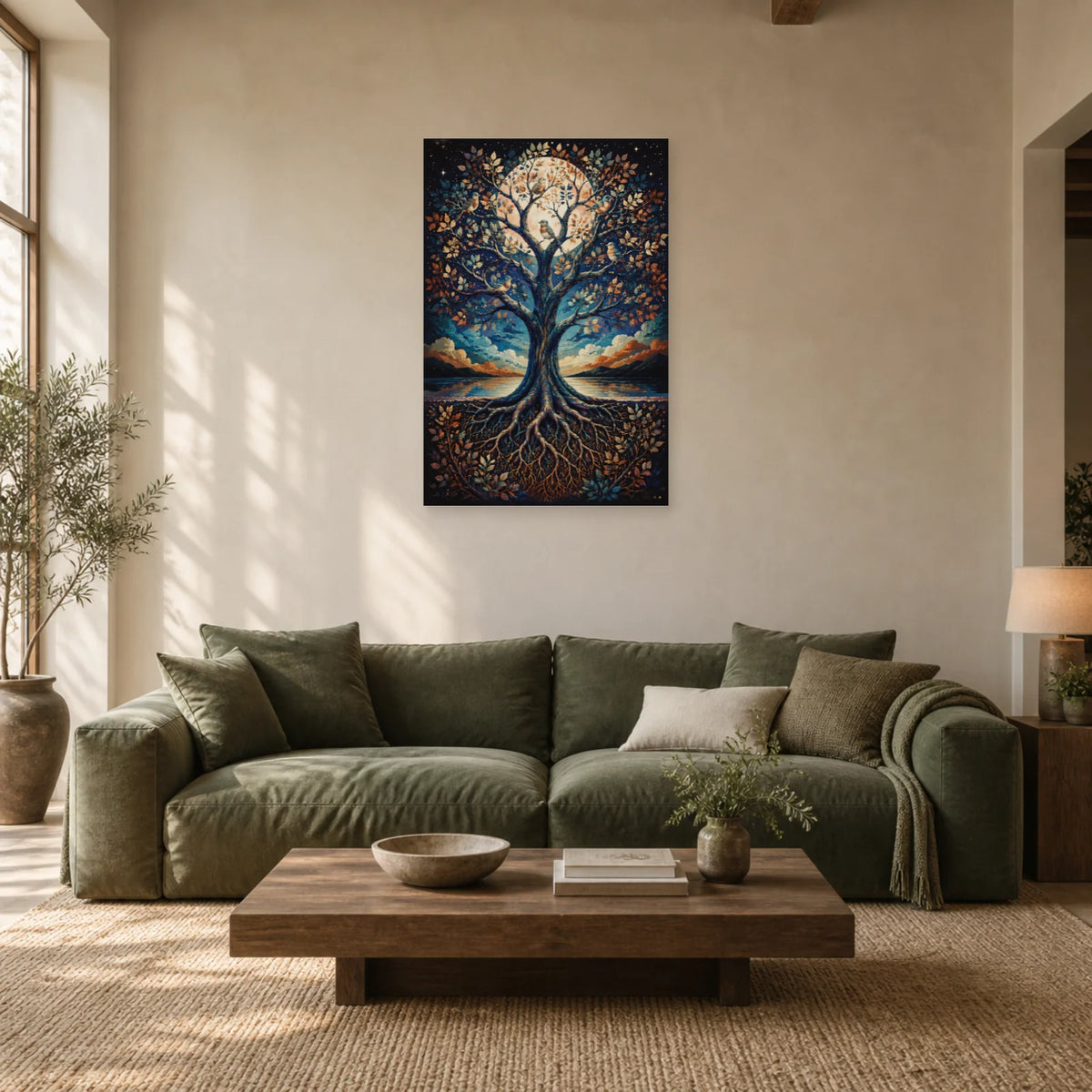 Affiche Arbre de vie – Oiseaux nocturnes dans un salon - Art Virtuoso