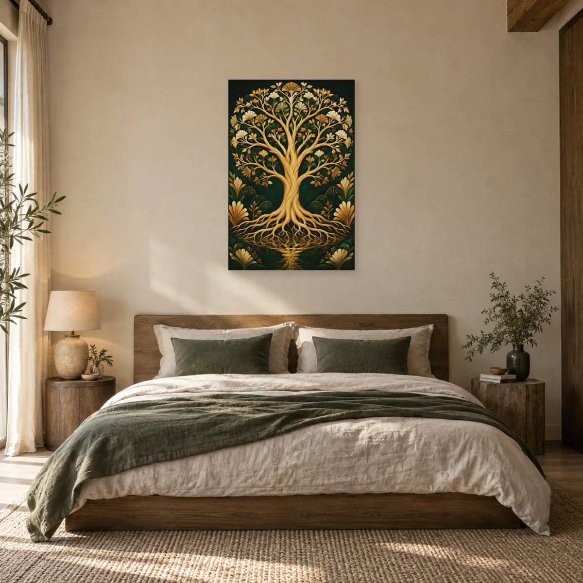 Affiche Arbre de vie – Or émeraude dans une chambre - Art Virtuoso