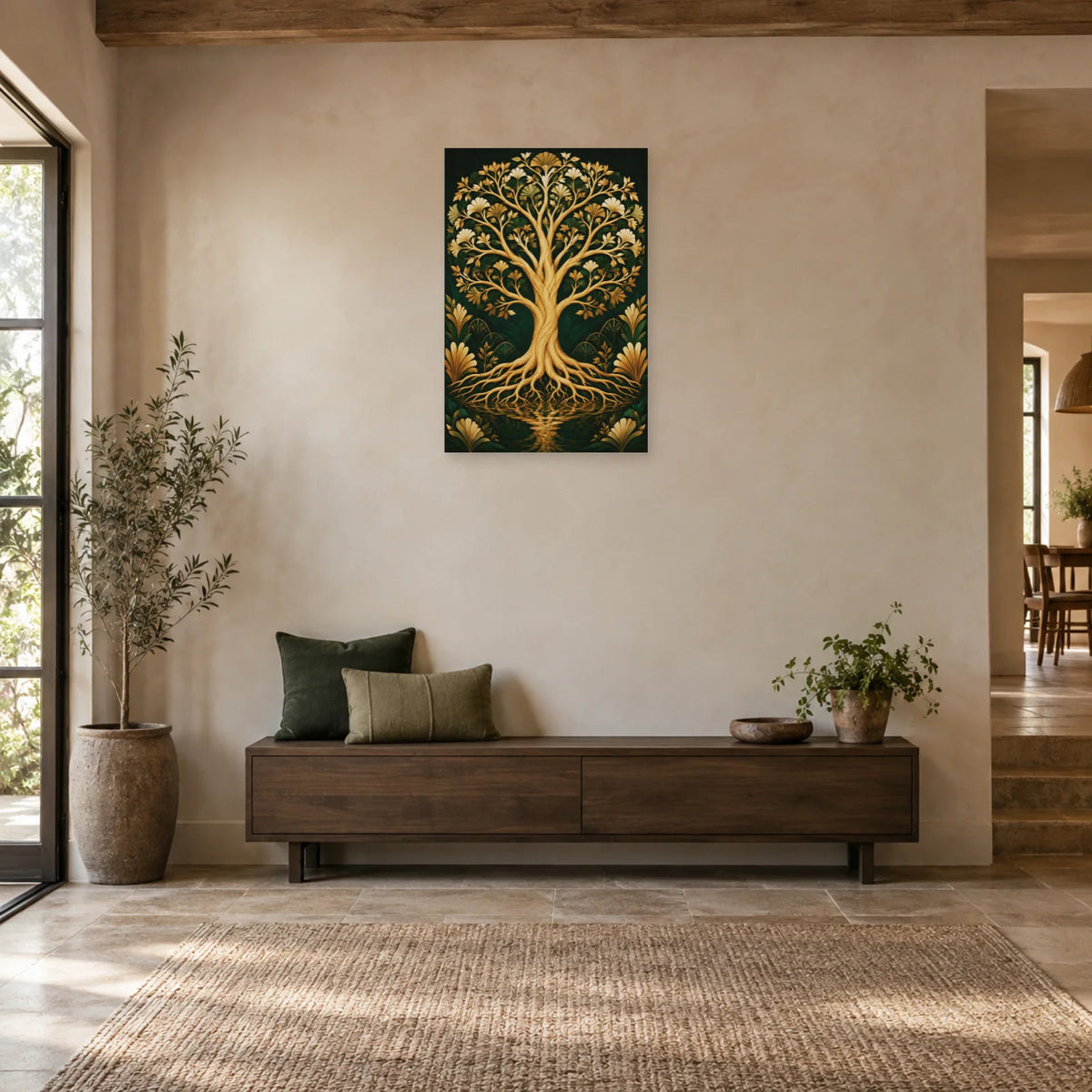 Affiche Arbre de vie – Or émeraude dans une entrée ou un couloir - Art Virtuoso