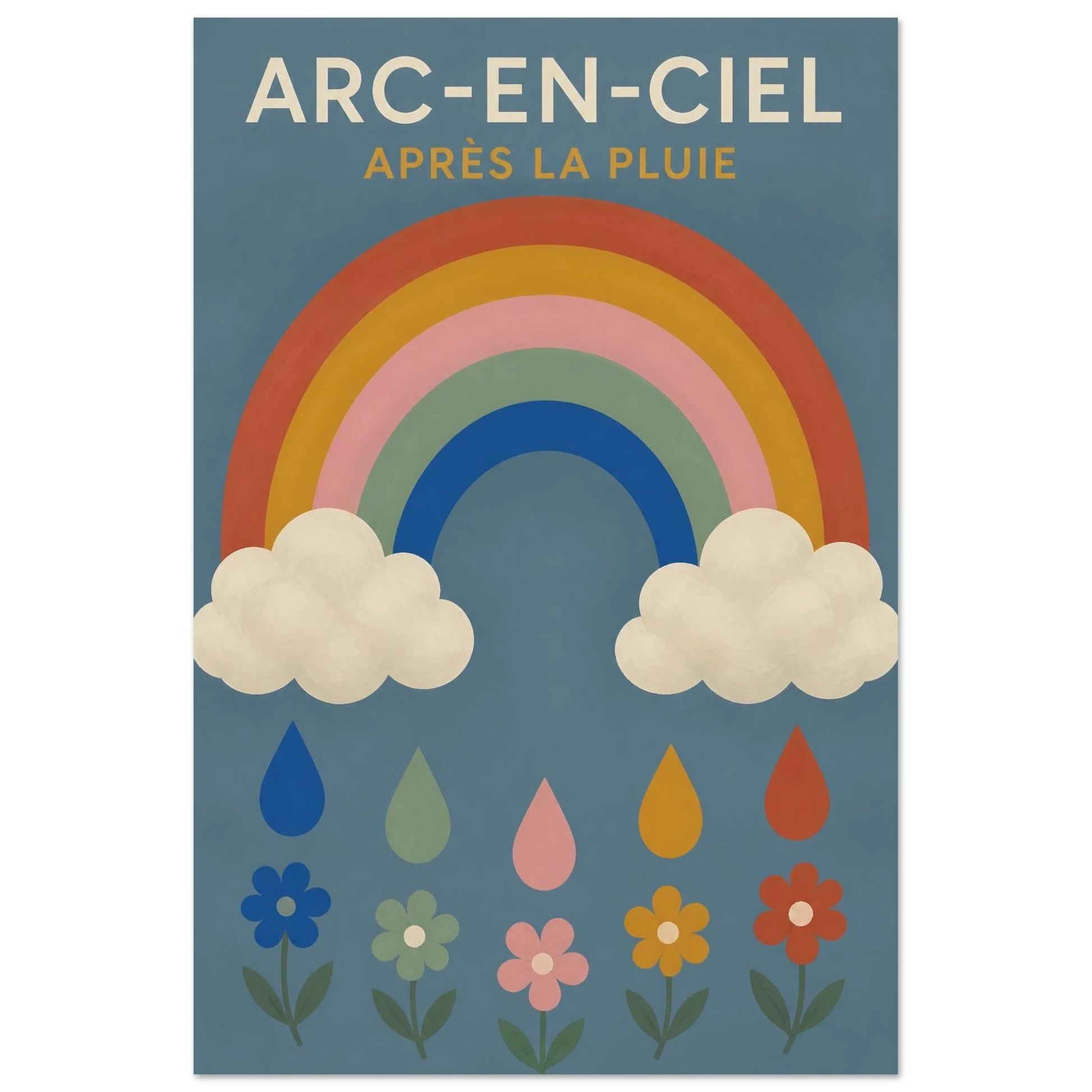 Affiche Arc-en-Ciel – Après la Pluie, gouache contemporaine verticale, format 30 × 45 cm