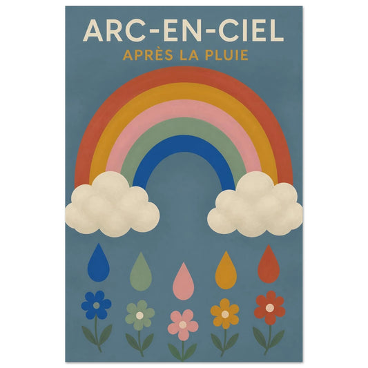 Affiche Arc-en-Ciel – Après la Pluie, gouache contemporaine verticale, format 30 × 45 cm